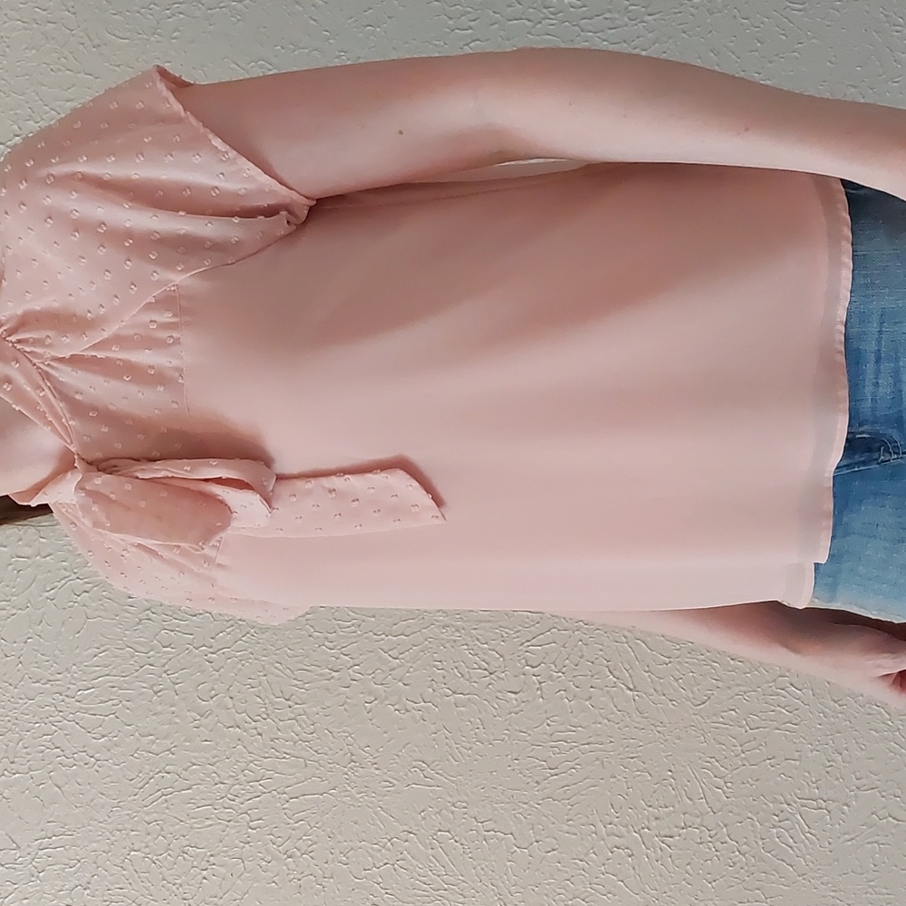 Pink semi sheer top with tie front detail. Forever 21
